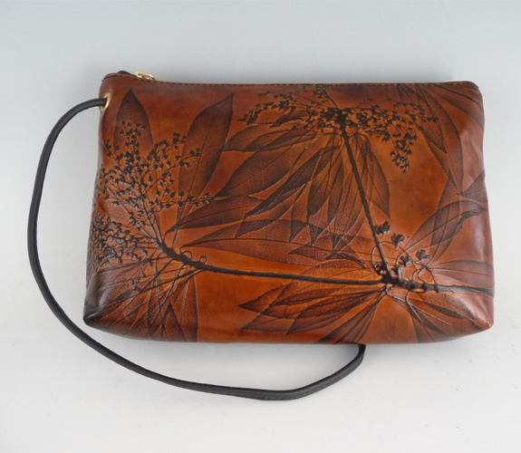 Leaf Leather Tooled Leather Bag, 3 in 1 Keyfob
